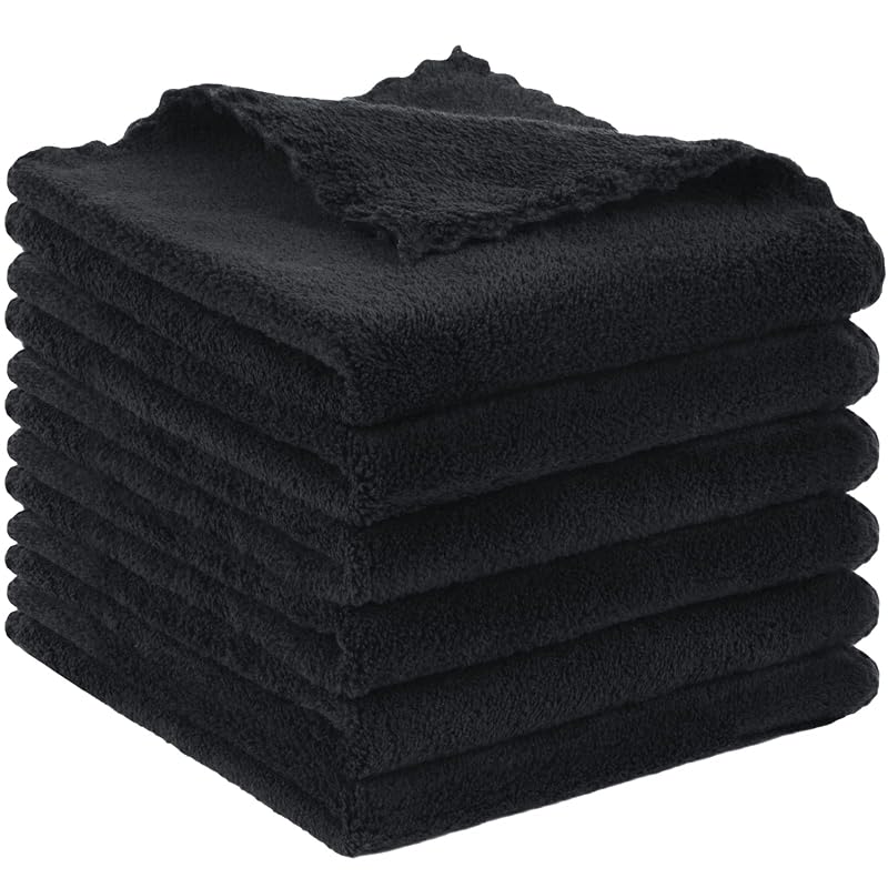 SUNLAND Pano facial de microfibra preto 30,48 cm x 30,48 cm, pacote com 6
