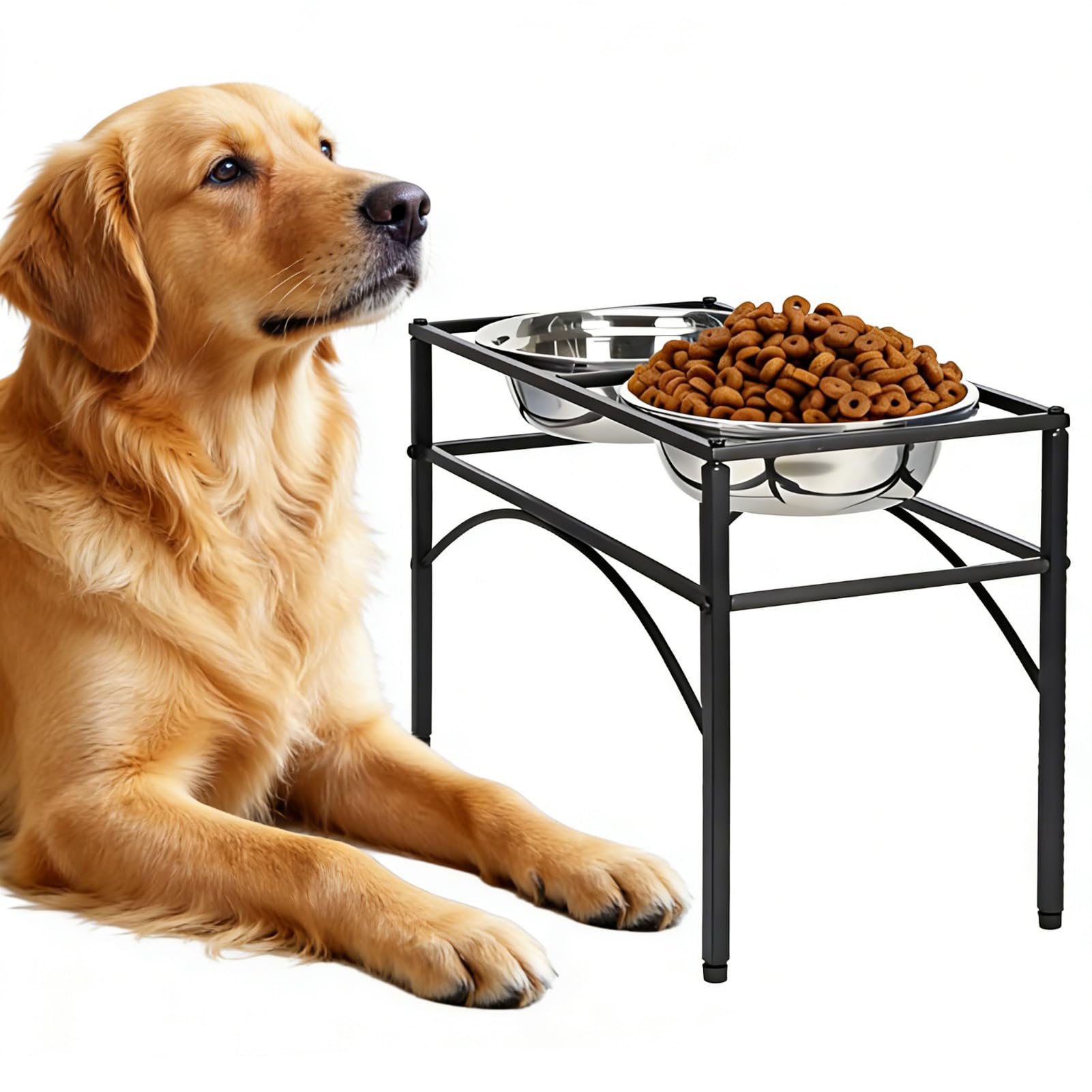 BLOMZA Raised Dog Bowls Elevated Pet Feeder with Two Stainless Steel Bowls Anti-Rust Frame Water and Food Feeding Station Dog Feeding Station for Large Medium Dogs 50x25x35cm
