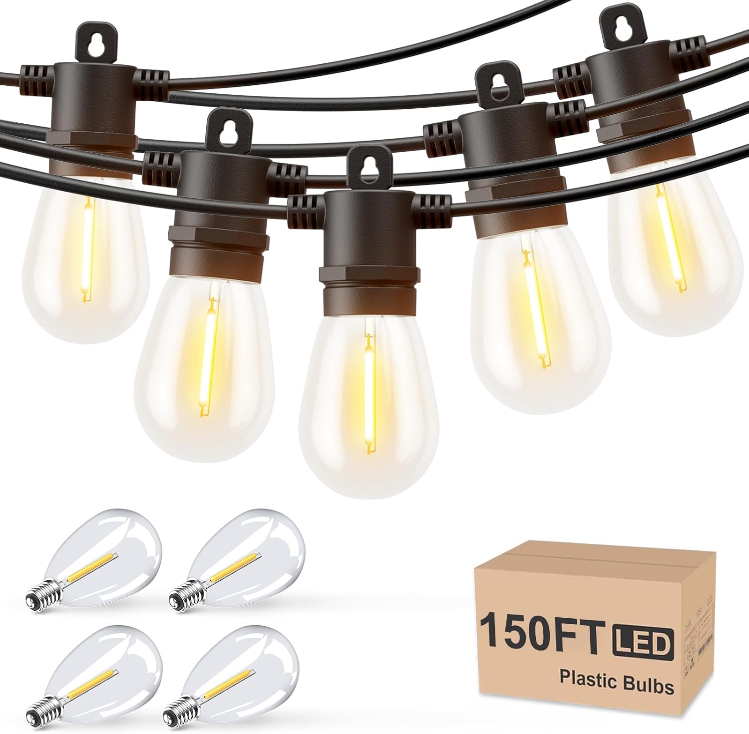 Svater Outdoor String Lights LED 60 FT + 150 FT Patio Lights for Outside with Shatterproof Bulb