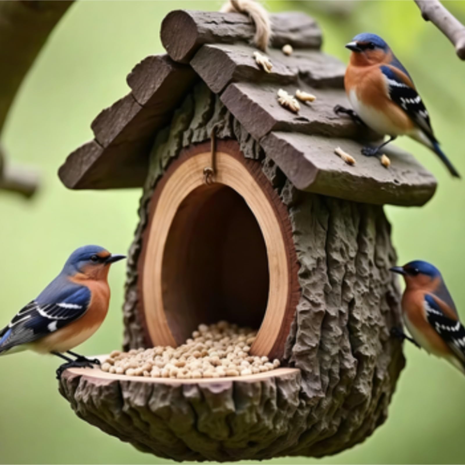 Mangeoire pour Oiseaux Extérieur Mangeoire for Oiseaux en Résine Suspendue Plein Air, Nids d'oiseaux, Ornements, Récipient Alimentaire avec Corde Jardin Balcon