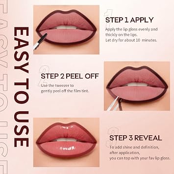 3Pcs Lip Stain Peel Off Set, Peel Off lip Liner Stain Long Lasting Waterproof, Matte Lip Tattoo Tint Transfer Proof, Highly Pigmented Color Lip Makeup(#01+02+03)