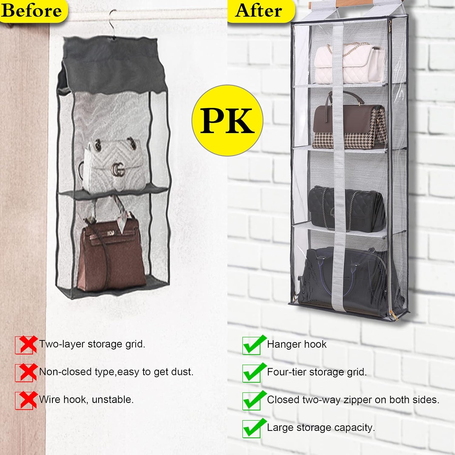 Purse organizer for closet, Easy Access Wardrobe Tote Bag Purse Storage Holder Over The Door Space Saving Shelf Pocket for Bedrooms Living Room - Image 4
