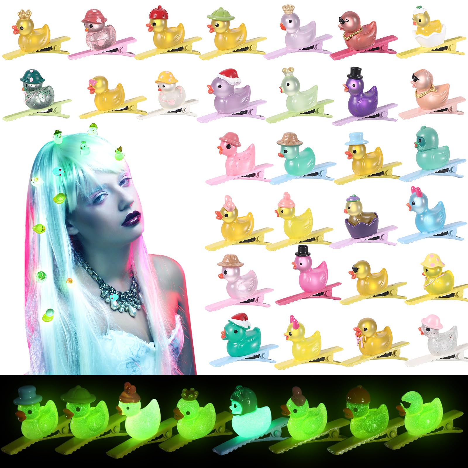 Amyhill 30 Pcs Mini Duck Hair Clips Rave Sprout Clips, Multiple Styles