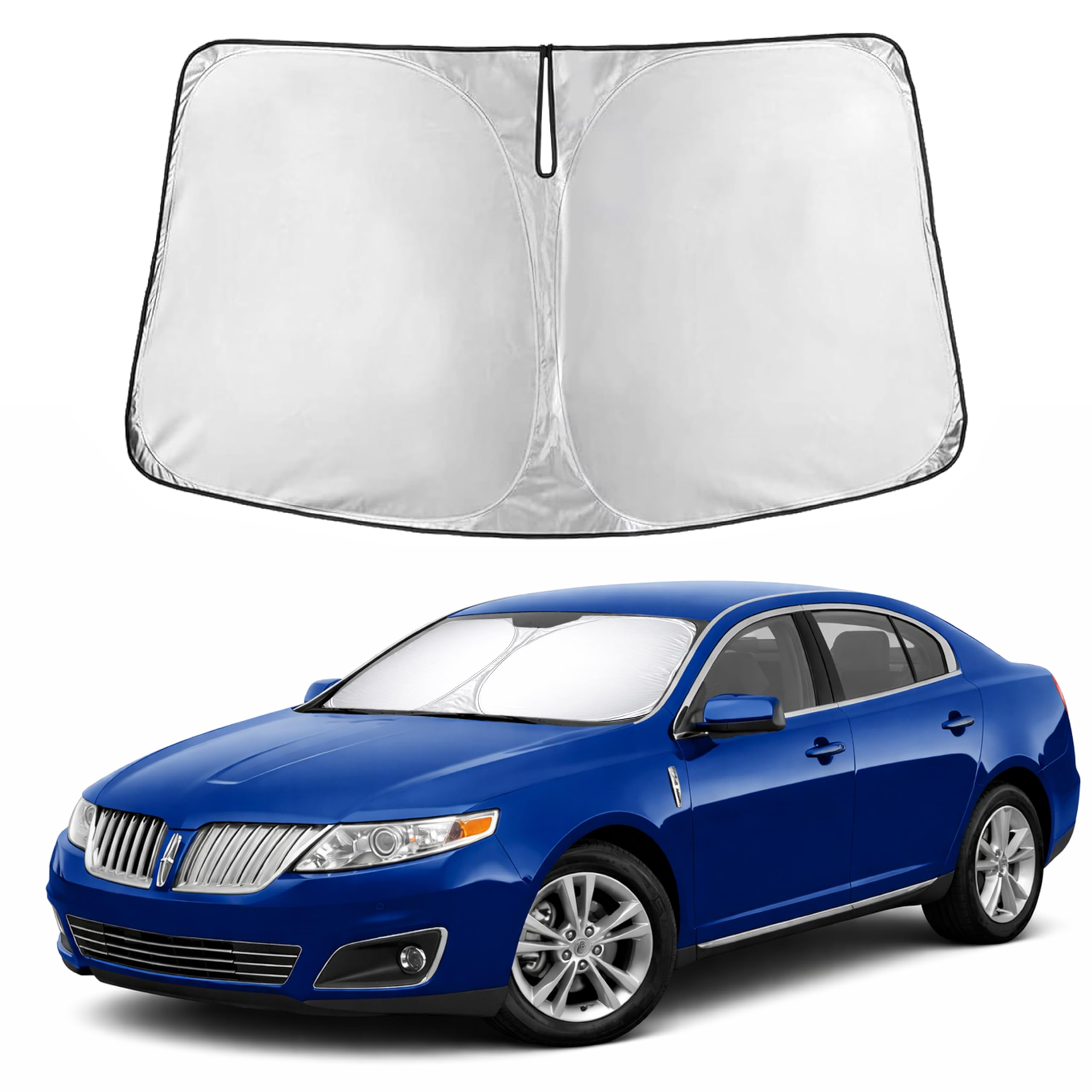 EcoNour Windshield Sunshade for Lincoln MKS 2009–2016 | Custom Fit Front Window Sun Shade | Blocks Harmful UV Rays & Reduces Heat | Foldable Sun Visor with Storage Pouch