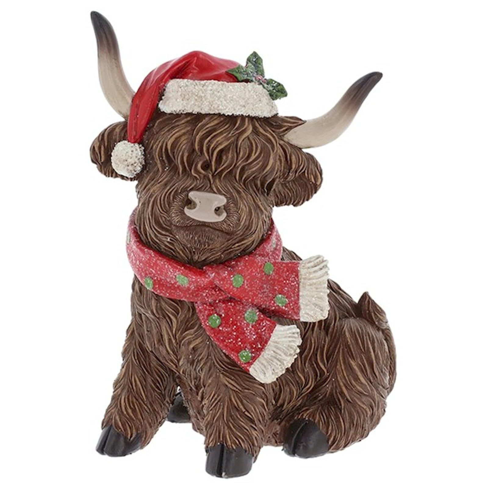 Shudehill Giftware Merry Christmas Sitting Highland Cow Ornament Figurine