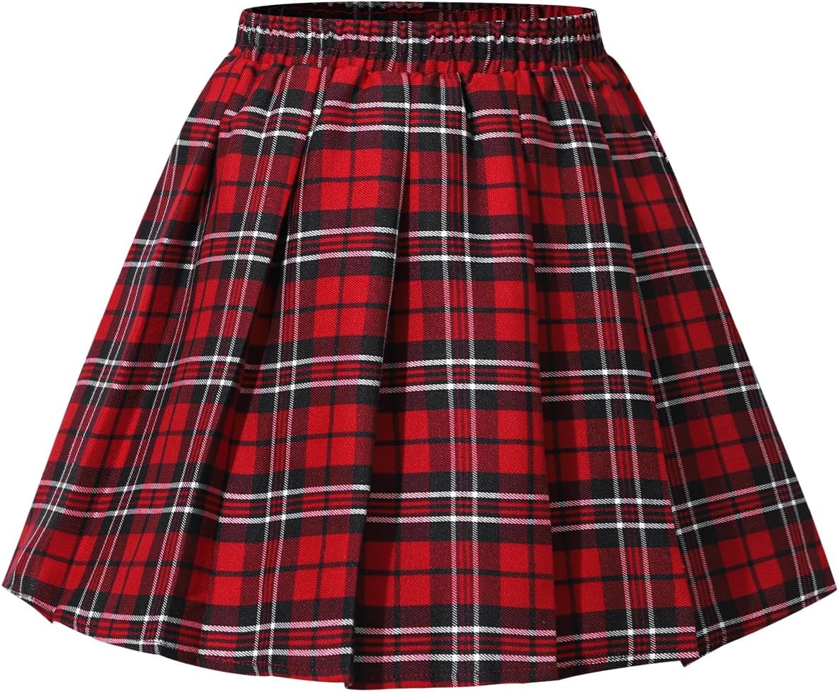 NEW 6-14Y Girls Pleated Plaid Skirt High Waisted A-Line Skater School Uniform Skirts for Casual Holiday