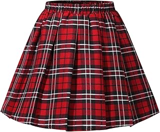 NEW 6-14Y Girls Pleated Plaid Skirt High Waisted A-Line Skater School Uniform Skirts for Casual Holiday