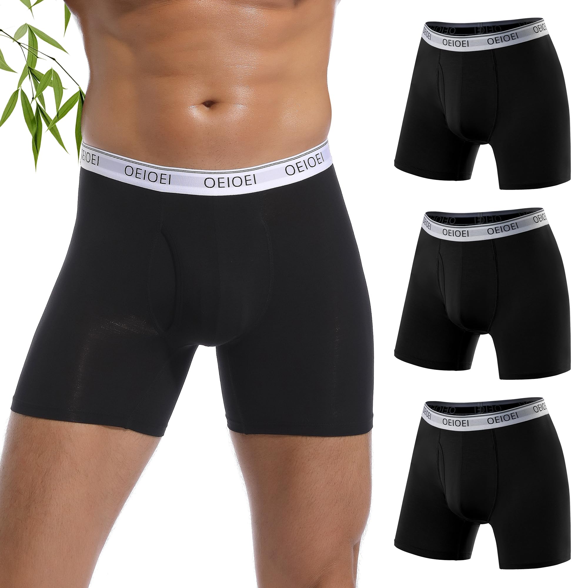 OEIOEI Boxershorts Herren Schwarze Bambus Sport Unterhosen,