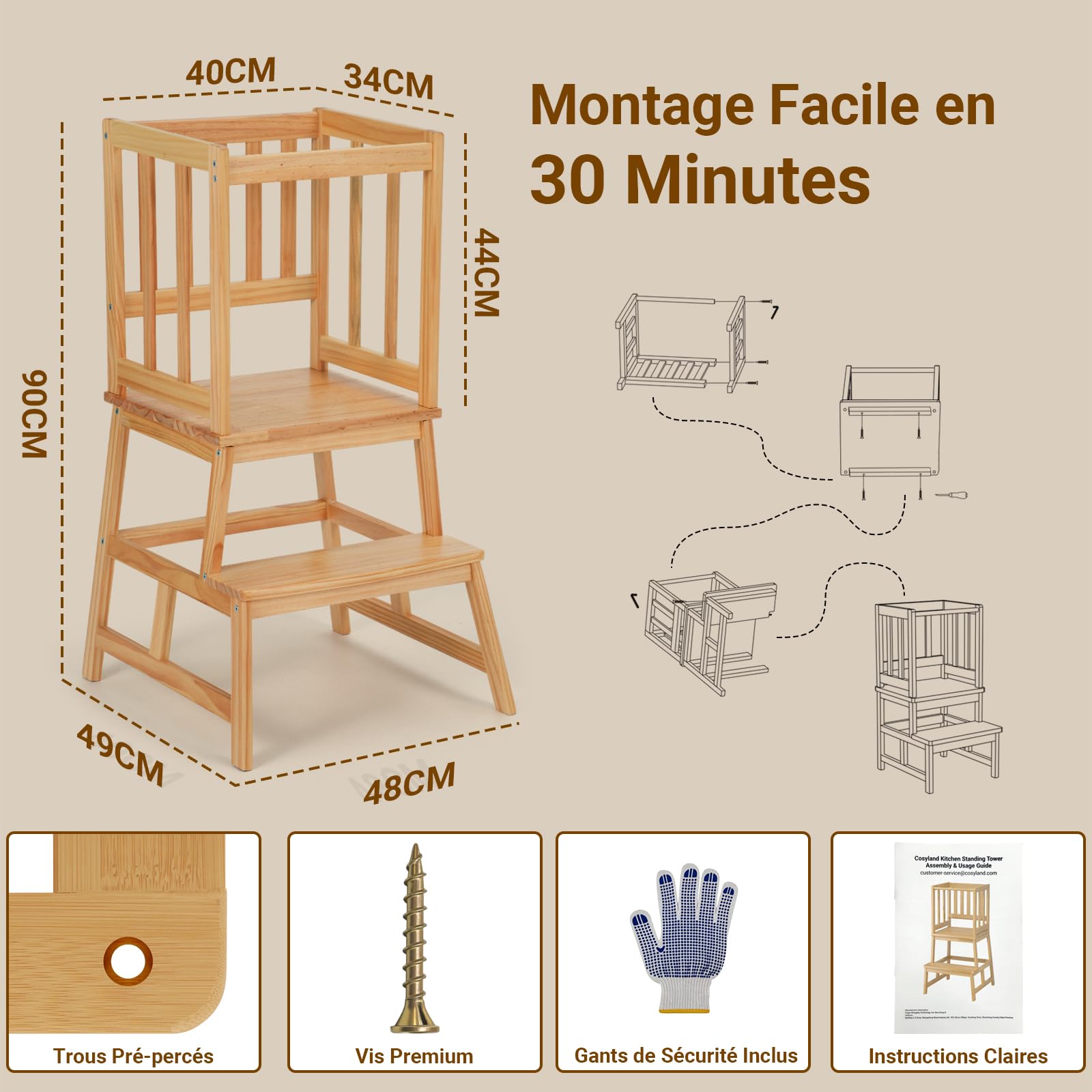 COSYLAND Tour Sûr Et Sécurisé Montessori, Chaise Apprendre Enfant