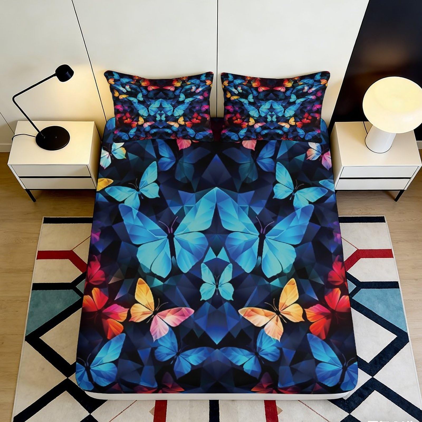 Wtorimpel Style-6 3D Printed Butterfly Pattern Fitted Sheet Microfiber Deep Pocket Non-Slip Bedding Wrap Butterfly Mattress Fitted Cover Washable For Adults 200X200x25cm