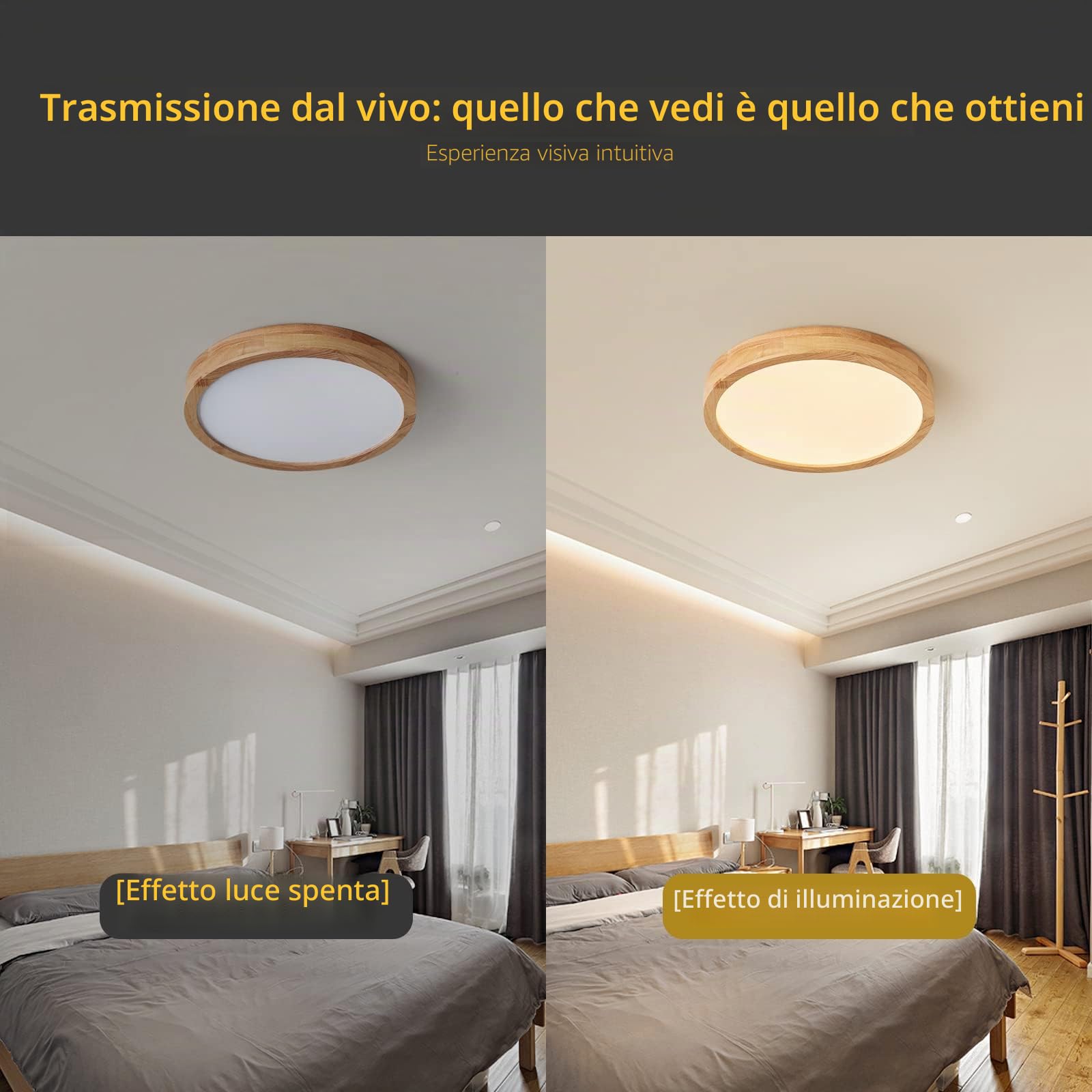 Plafoniera a LED in legno, 21 W, bianco caldo, 3000 K, 1600 LM, luce rotonda in legno, Ø30 cm, per salotto, cucina, sala da pranzo, corridoio, casa, ufficio, camera dei bambini