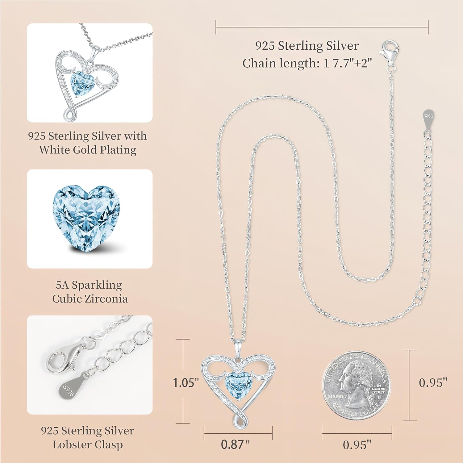 Infinity Necklace for Women, 925 Sterling Silver Heart Necklace with 5A Zircon, White Gold Plated Adjustable Chain, Gift for Valentine's Day, Birthday, Anniversary for Wife, Girlfriend, Mom - Image 4