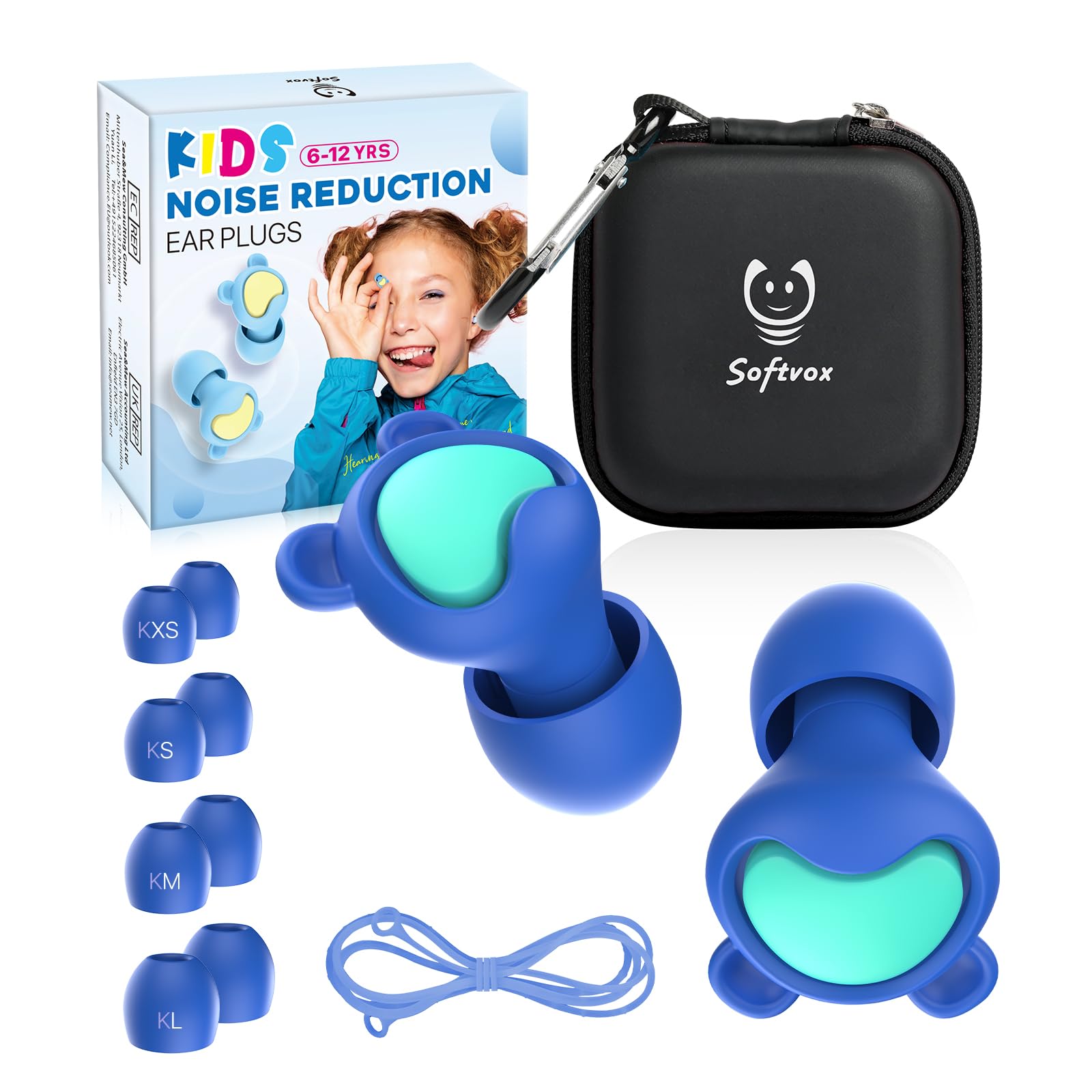 Kids Ear Plugs (6-12 Years) with Cord, Kids Ear Protection Reusable Noise Relief Earplugs for Focus, Travel, Concert, Socializing, Events, Sleep,
