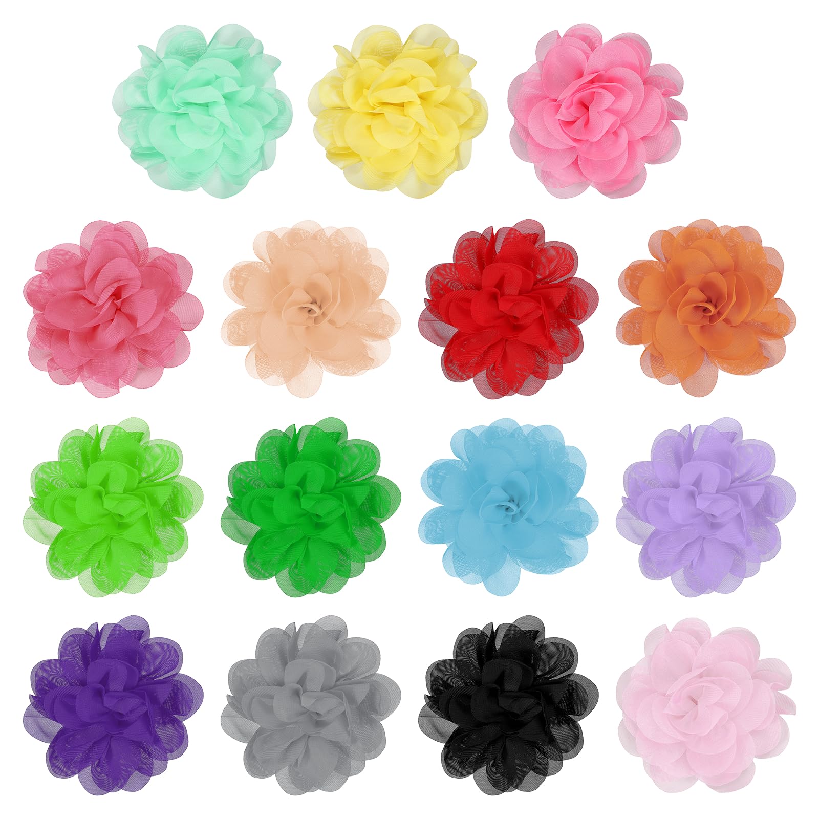 YELARXI Chiffon Flowers, Sewing Fabric Appliques, Chiffon Flowers Appliques - Fitting for (Women/DIY Crafts/Headbands/Hair Accessory/Wedding/Party/Corsage) 4 Inch & 15 Pack & Multicolored