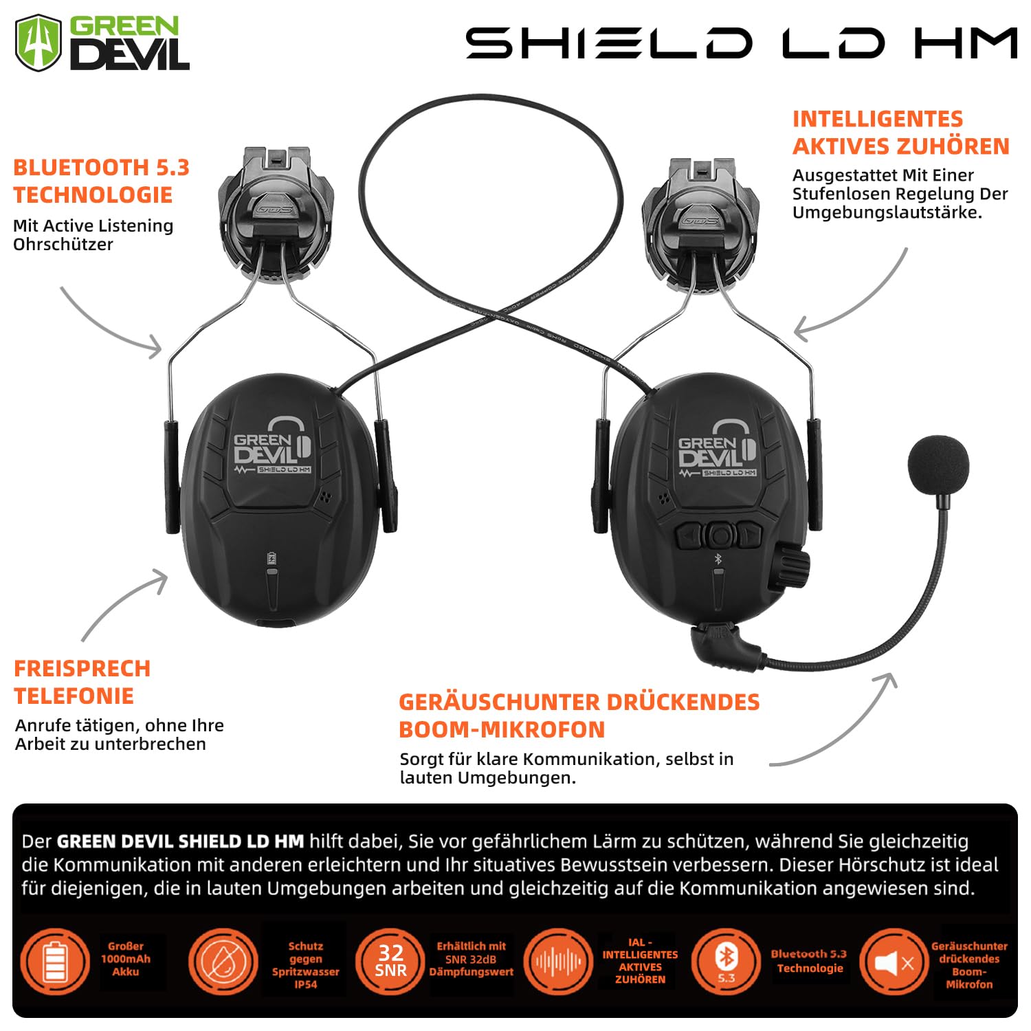 GREEN DEVIL Casque de Protection pour tronçonneuse, Casque de Protection forestière, Casque de sécurité avec Protection auditive et visière 3 en 1