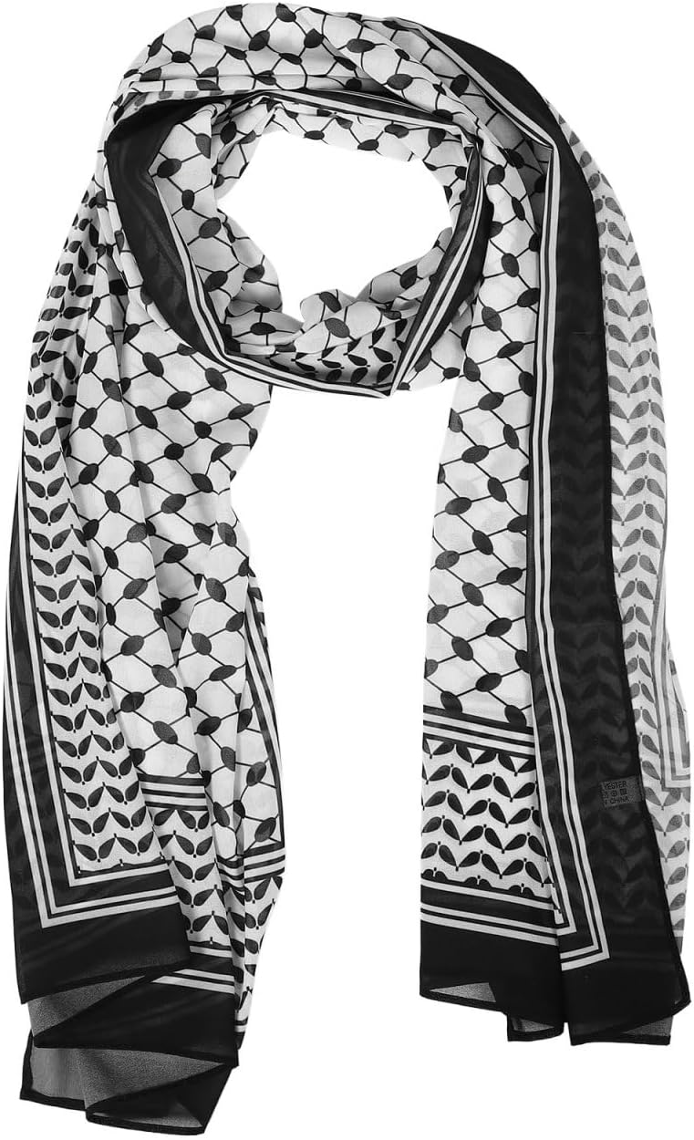 Ipetboom Palestine Chiffon Scarf - Vintage Shemagh Arab Head Neck Wrap for Men and Women Soft Lightweight Versatile Travel and Fashion Accessory for Occasions - Black