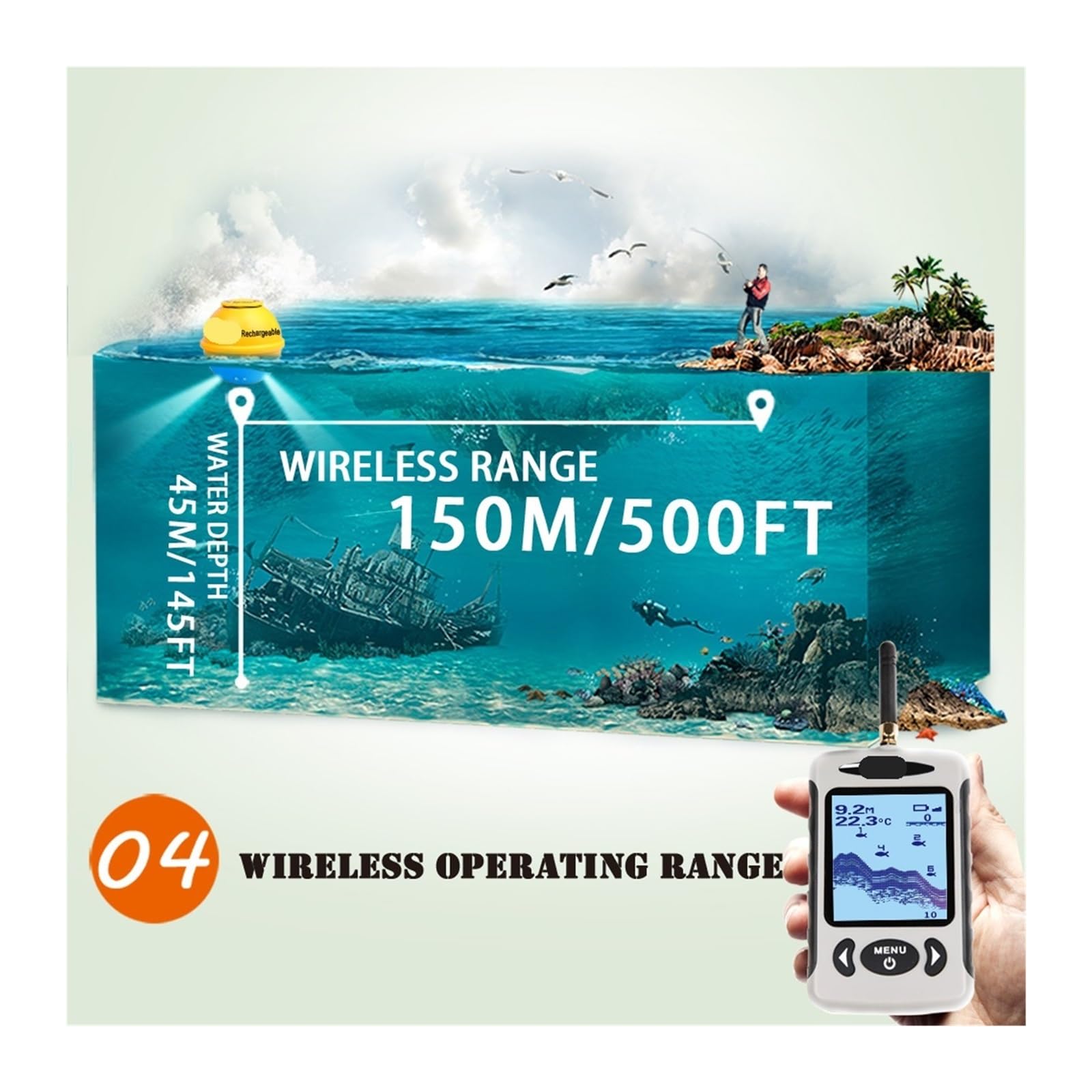 FFW718LA Sonda de Pesca portátil Profesional inalámbrica Detector Profundidad
