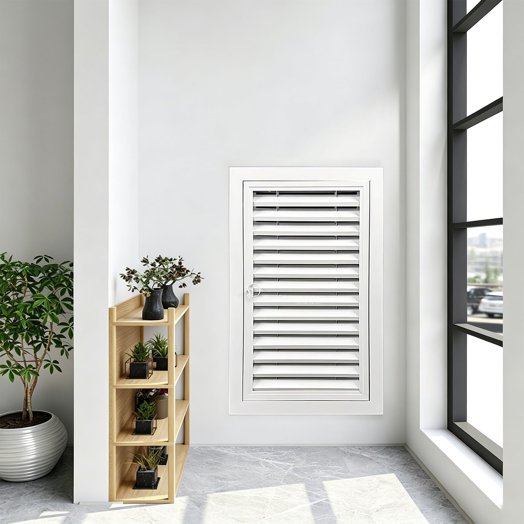 Aluminiowy panel dostępu z żaluzjami 75 x 90 cm, drzwi wentylacyjne z ukrytymi zawiasami i magnetycznym zaczepem, idealny do grzejników ściennych i szafek z płyt kartonowo-gipsowych, trwały i stylowy