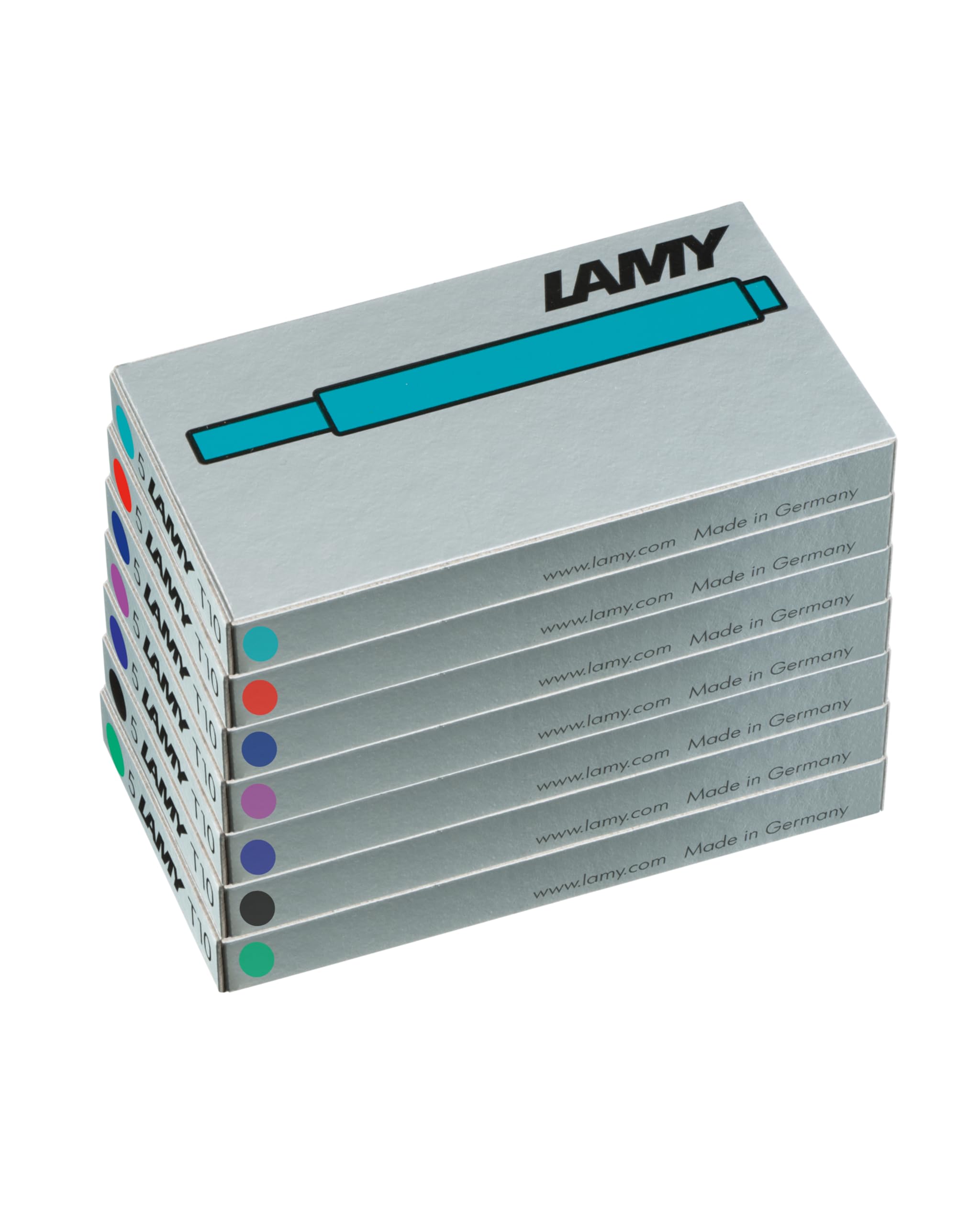 LAMY T10 zestaw 7 wkładów atramentowych z dużym zapasem atramentu – odpowiednie do wszystkich modeli piór wiecznych Lamy – pojemność 1,25 ml na wkład – 5 sztuk w opakowaniu
