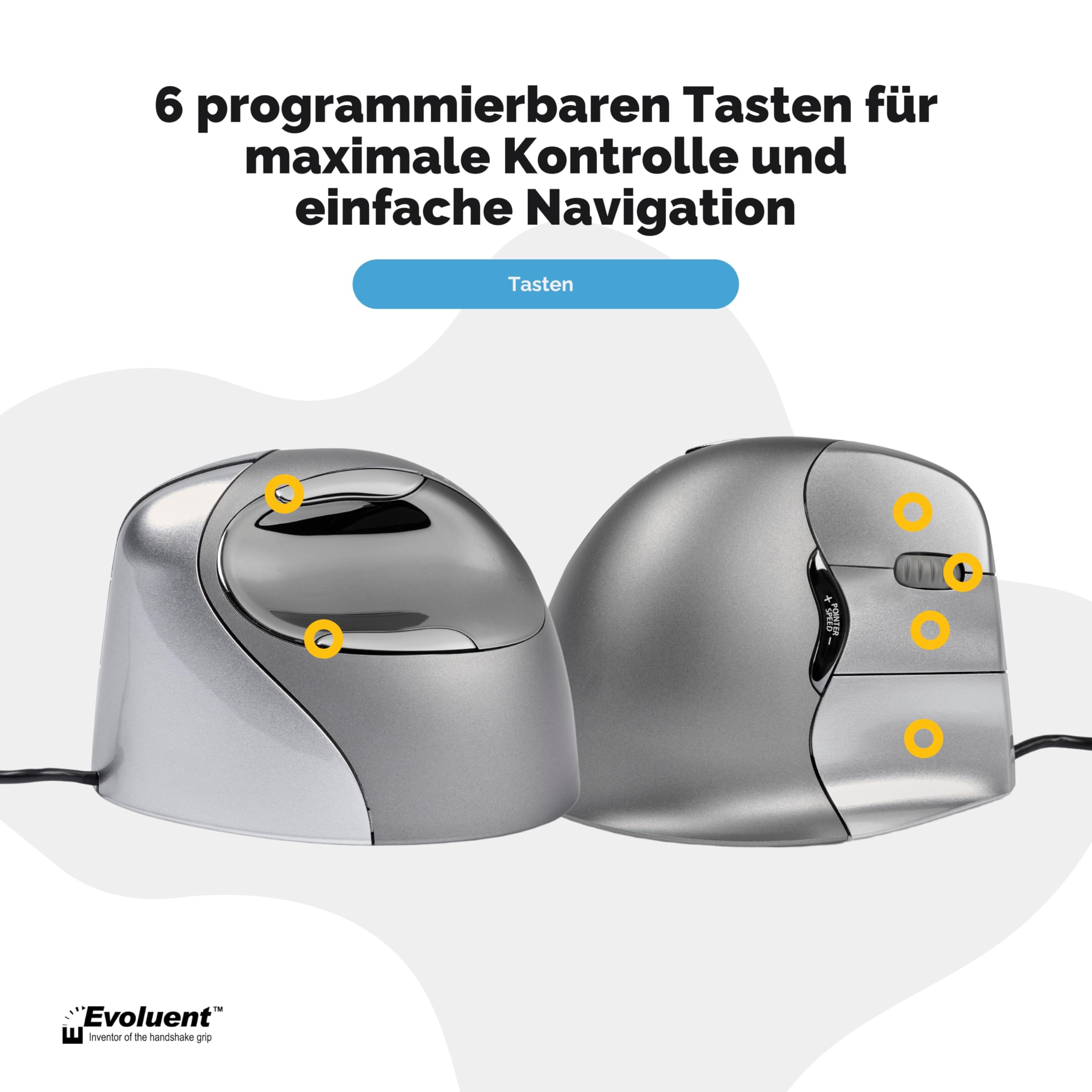 Evoluent VM4R Vertical Mouse 4 Maus für Rechtshänder, Schwarz, Grau