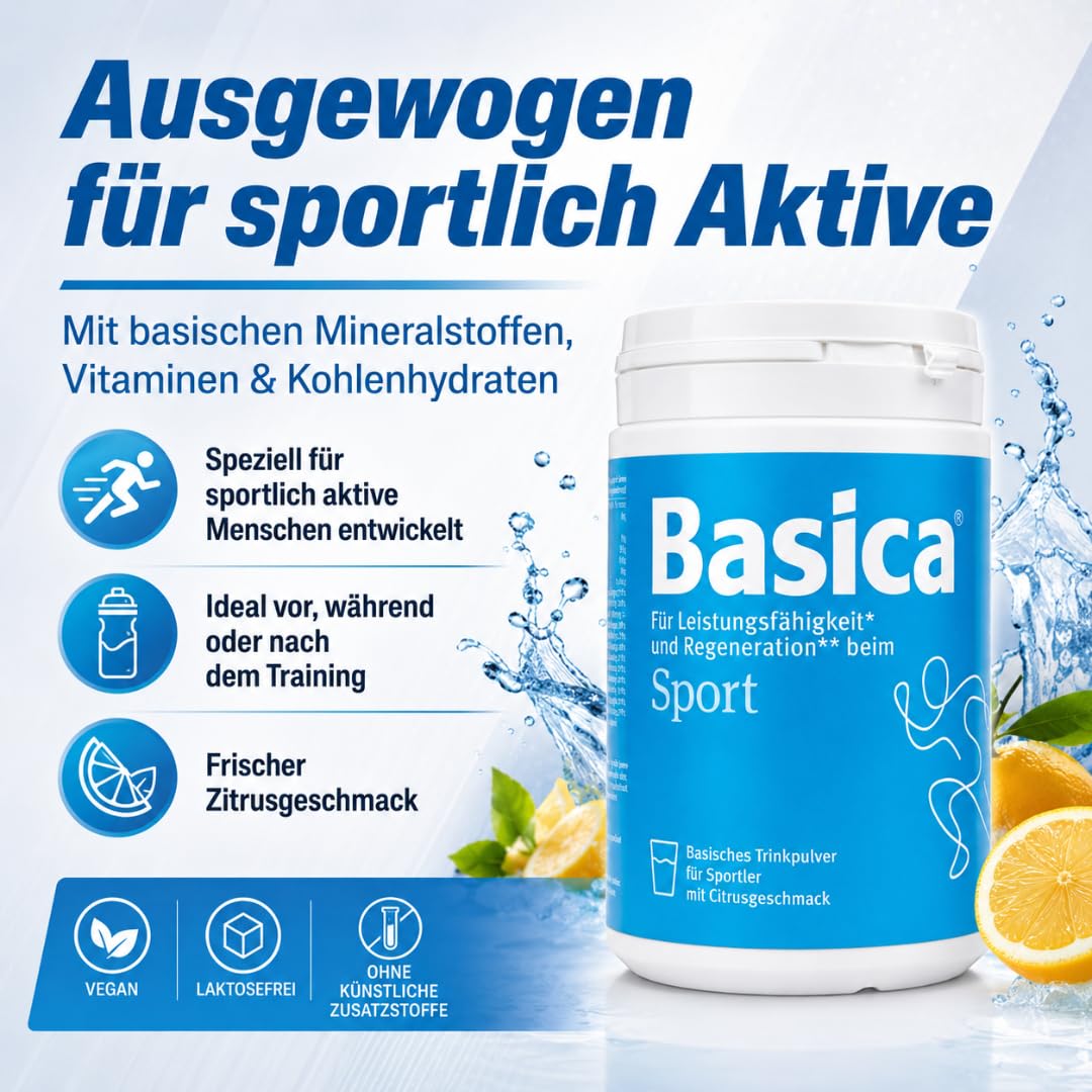 Basica Sport 660 g | Basisches Trinkpulver | mit Pharma Perle Duschgel (2x) | Basisches, schnell lösliches Sportgetränkepulver mit Kohlenhydraten, Elektrolyten, Mineralstoffen und Vitaminen