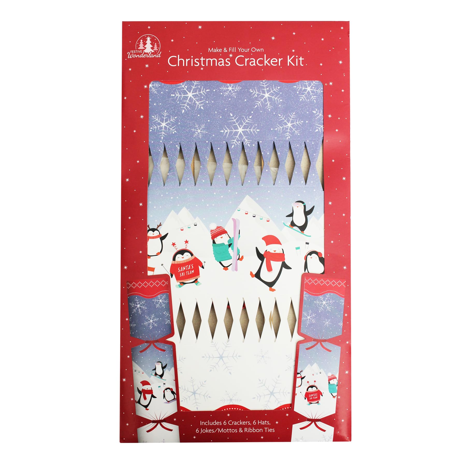 Widdle Gifts Penguins 0707 6 Pack Make Your Own Christmas Cracker Kit With Hats, Joke And Snap (Penguins 0707)