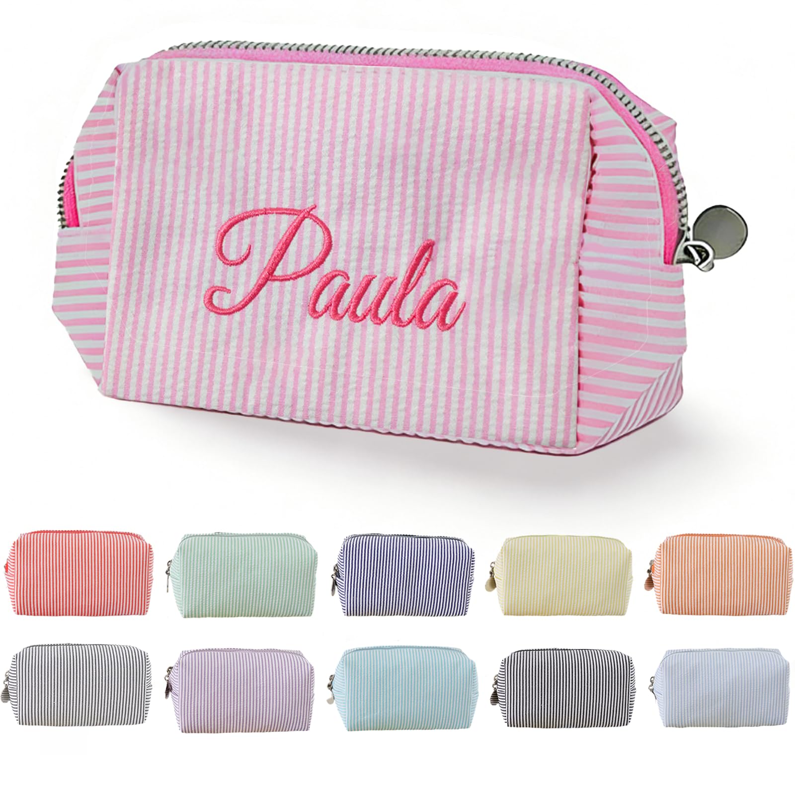 Neceser Personalizada con Nombre Bordado, Bolsa de Aseo, 8 Piezas | Para Hombres y Mujer, Portátil y Multifuncional, Neceser de Maquillaje para Diario y Viajes, 20 x 12 cm