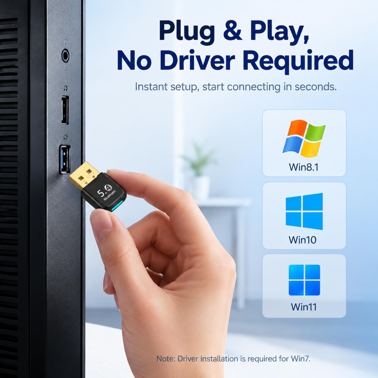 Bluetooth Adapter PC, Bluetooth 5.4 Dongle USB Adapter PC Laptop Plug & Play EDR Low Latency Bluetooth Stick Windows 11 10 8.1 7 USB Empfänger Kopfhörer Lautsprecher Tastatur Maus Drucker Gamepad
