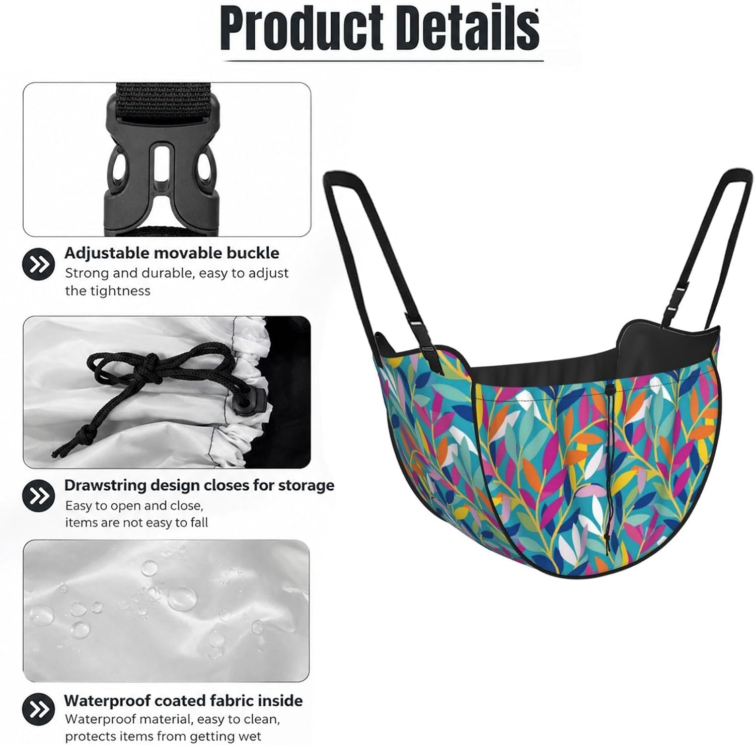 Colorful Leaf Car Seat Back Organizer Bag, Large Capacity Hanging Car Storage Bag With Adjustable Straps And Drawstring Closure For Travel Camping Essentials image 4