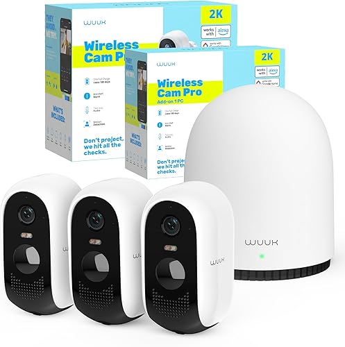 WUUK Cámara de seguridad inalámbrica para exteriores, kit de 3 cámaras, sistema de seguridad para el hogar 2K con estación base, almacenamiento