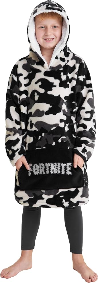 Fortnite Blanket Hoodie Gifts for Boys Teens, Oversized Fleece Pullover with Sherpa-Lined Hood, Wearable Blanket for Gamers