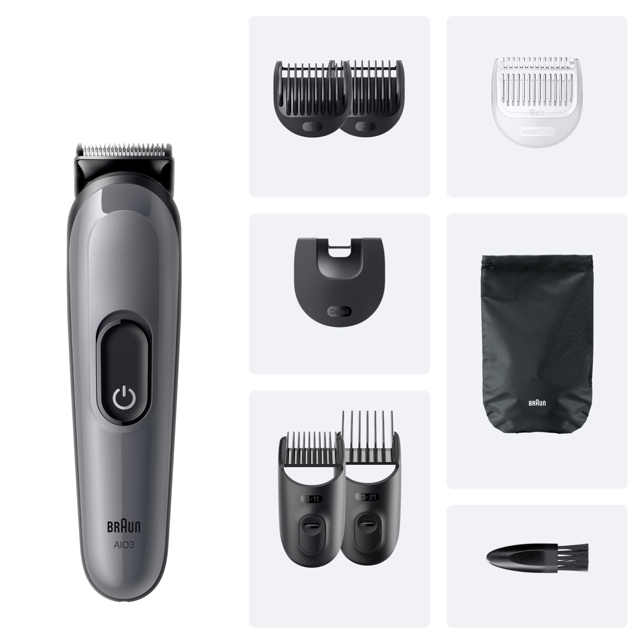 Braun Series 7 Wielofunkcyjny zestaw do pielęgnacji ciała, 11 w 1, ProBlade i AutoSense, 120 min, SkinGuard i cieniowanie brody, AquaGrip do używania pod wodą, AIO7540, niebieski