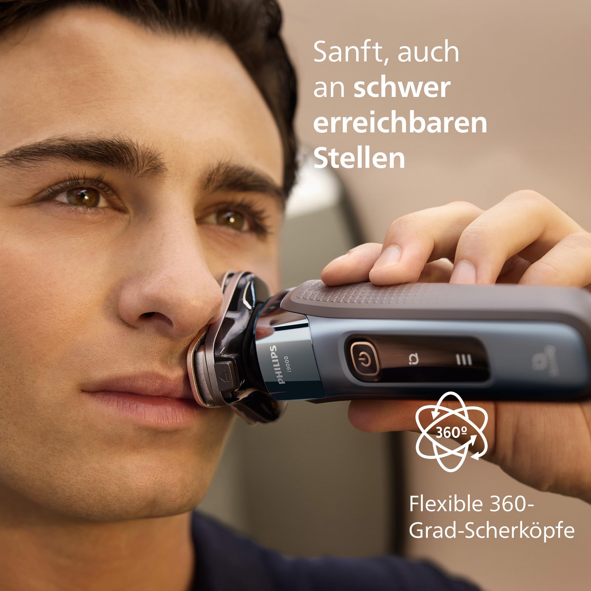 Philips Rasierer i9000, Elektrischer Nass-und Trockenrasierer für Herren mit integriertem Trimmer, taubenblau, Reinigungsstaion, Ladestation und Reiseetui (Modell X9001/30)