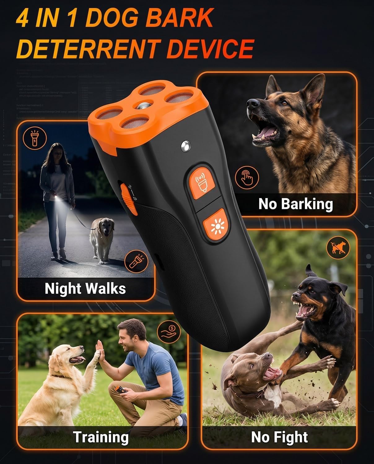 Générique Dispositif de Dissuasion d'Aboiement pour Chien,Appareil Ultrasonique Anti-Aboiement Sécurisé pour Chiens de Toutes Tailles, Dresseur,Portée 50ft,Intérieur &Extérieur (2PCS)