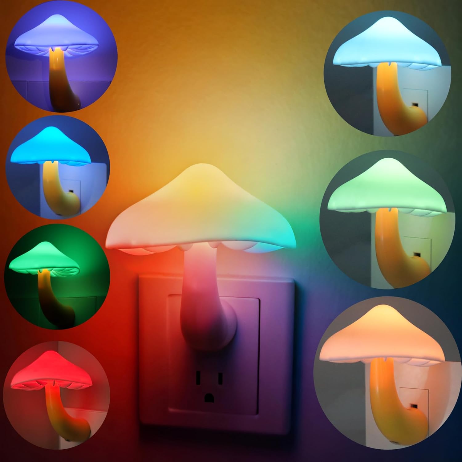 LED Mushroom Night Light Plug in Lamp, Color Changing Lamp 2 Pack Light Sensor Night Lights Plug into Wall, Decor Night Light for Kids Adults Room Bedroom Bathroom Hallway Kitchen