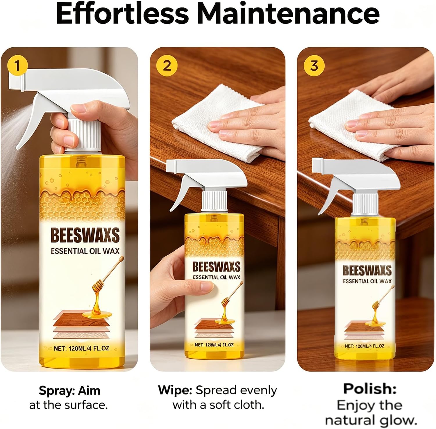 Beeswax Wood Polish Spray,2026 Upgrade Natural Beeswax Repairing and Care Spray,Multi-Purpose Furniture Polish, Wood Cleaner Repairing and Care Sprays, Restores Shine & Removes Scratches (1PCS) — view 6