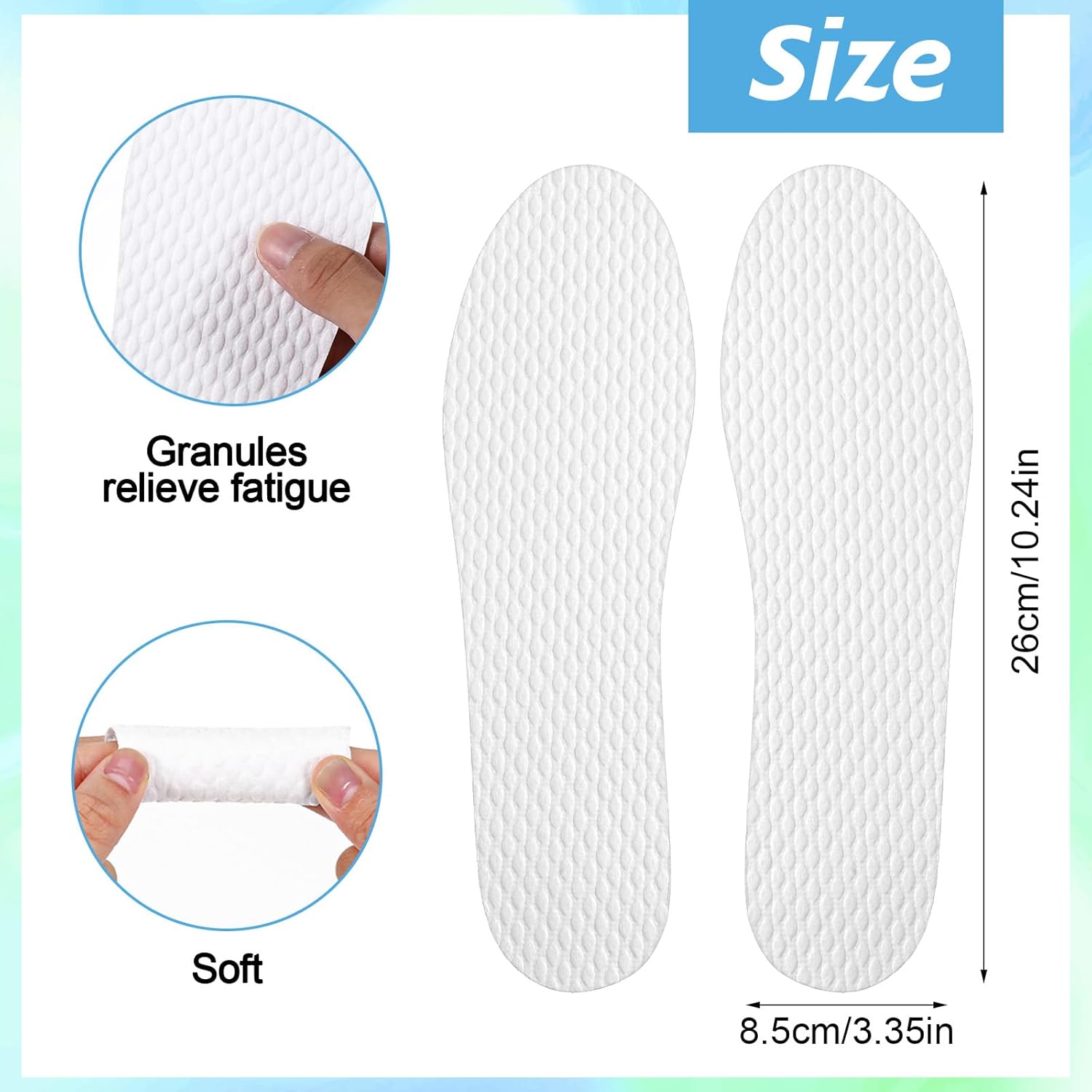 SHENLIU 100 Pairs Disposable Shoe Liners Breathable Thin Insoles Disposable Shoe Insert Replaceable Sweat Absorbing Outdoor Barefoot Wood Pulp Shoes Liner for Women Men Hiking Boot Sneaker Running - Image 2