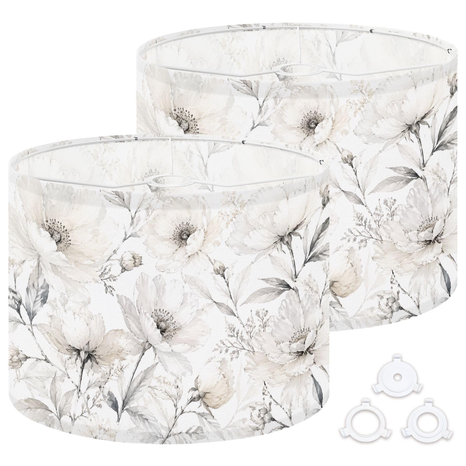 Deruinvaio Multi3 2Pcs 13In Lampshade Lamp Shade Delicate Floral White Beige Flowers For Ceiling Light, Table Lamp Floor Lamp Easy Assembly Replacement Light Shade