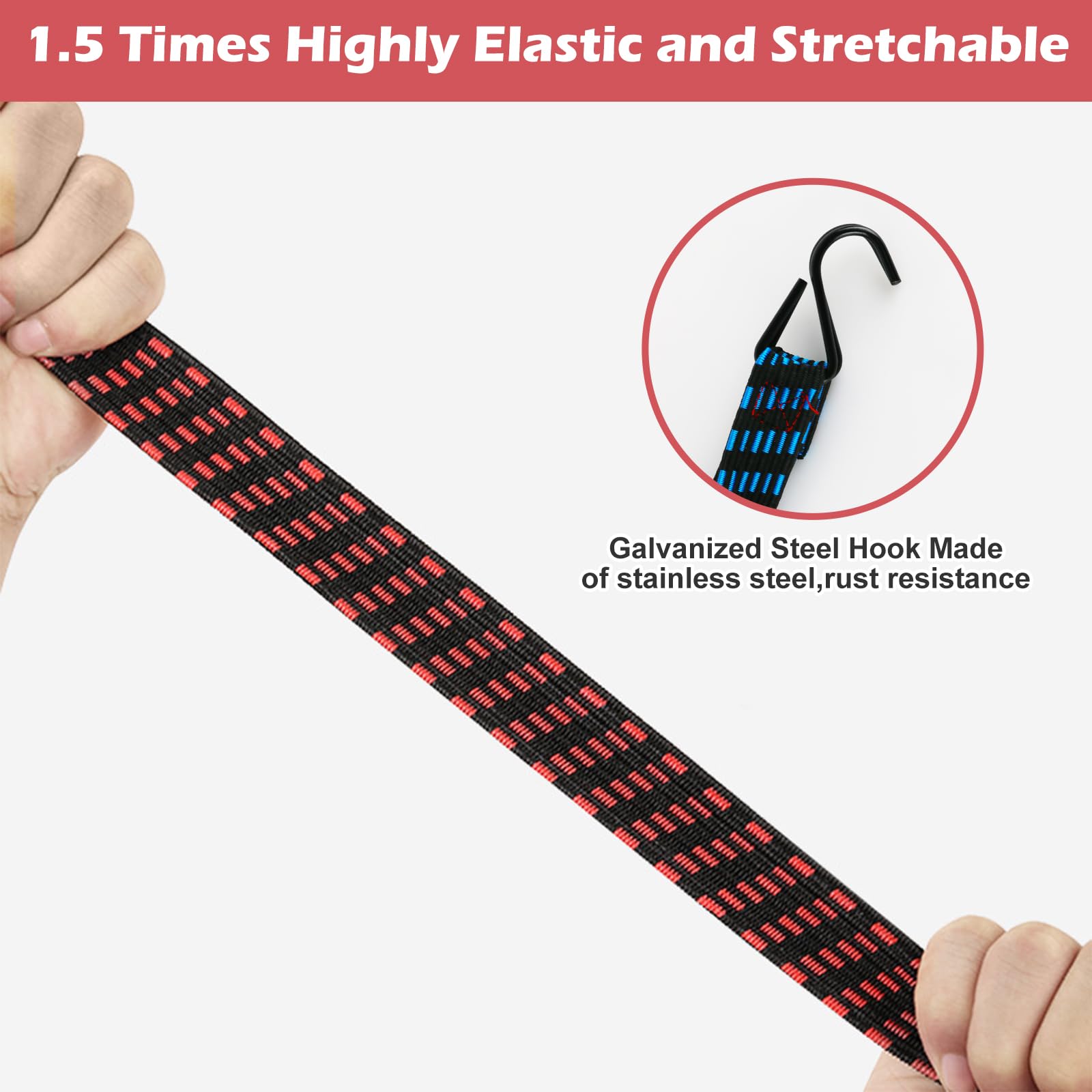 10 PCS Bungee Cords with Hooks,Heavy Duty Weatherproof & UV-Resistant Elastic Bungee Straps,Braided Anti-slip Flat Rubber Straps for Securing Tarps,Luggage,Tents,Bikes - Image 3