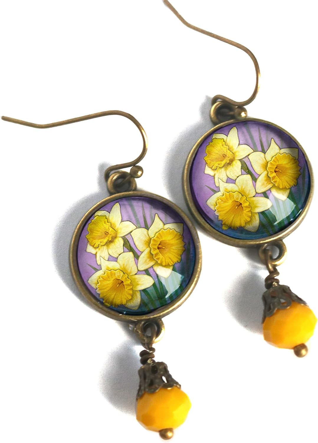 Art Nouveau Daffodil Vintage inspired Cabochon Earrings