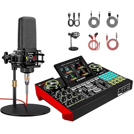 G10-PK PRO Podcast Equipment Bundle, Audio Mixer with Studio Condenser Mic & Live Sound Card Interface, Sound Board with Voice Changer & Denoise for PC Recording, Gaming & Podcasting