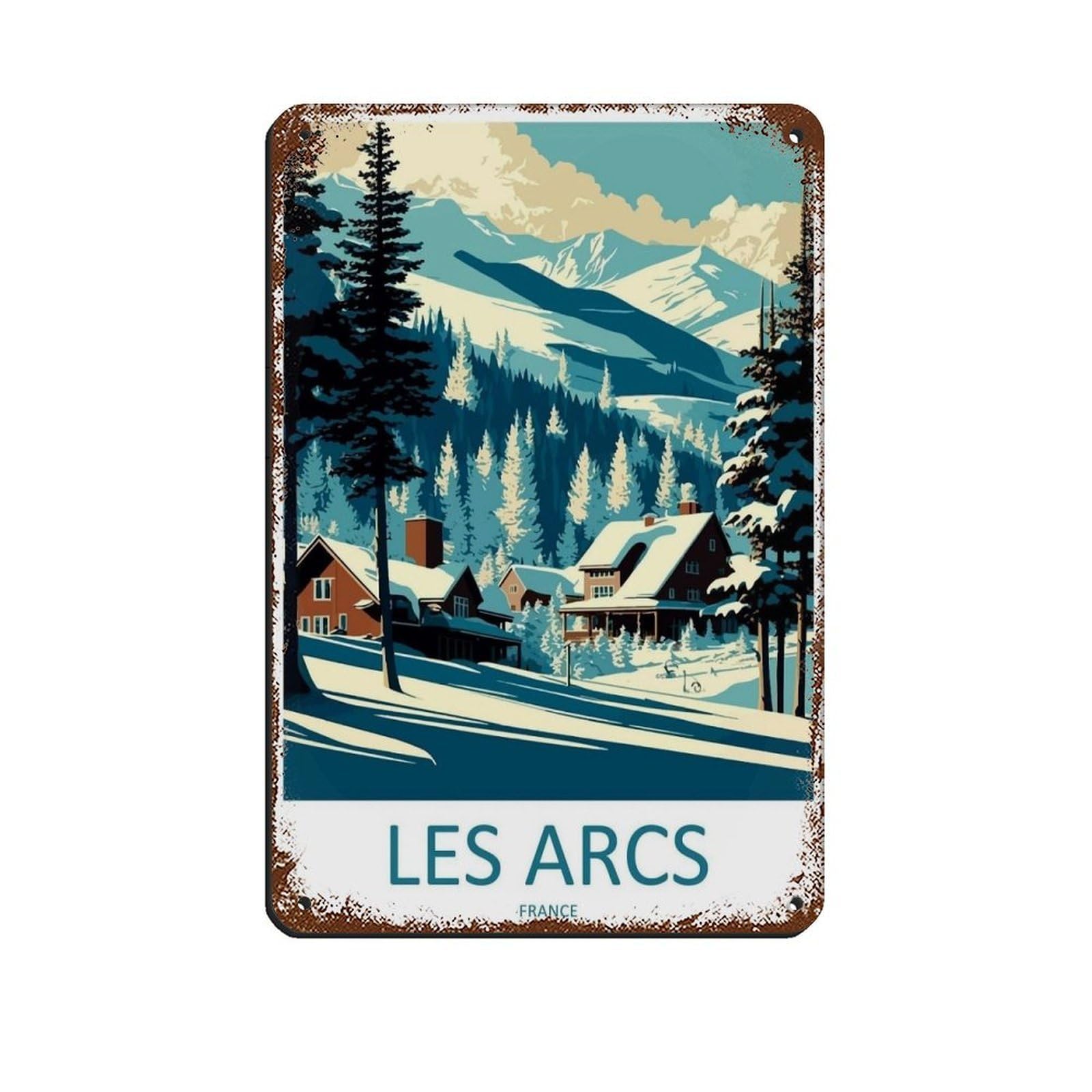 Les Arcs Travel Art Ski Art Lover Gift（71） Retro Poster Metal Tin Sign Chic Art Retro Iron Painting Bar People Cave Cafe Family Garage Poster Wall Decoration 8x12inch(20x30cm)
