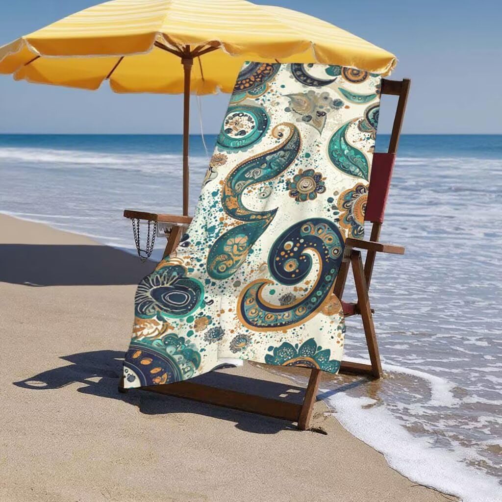 Strandtuch XXL 220x100cm/35x70cm 2er Set Mikrofaser Strandtuch, Schnelltrocknend Strandliege Kompakt Sandfrei Saunahandtuch mit Tasche, Mikrofaser Handtuch für Strand Reise Urlaub (Abstrakt) I-42