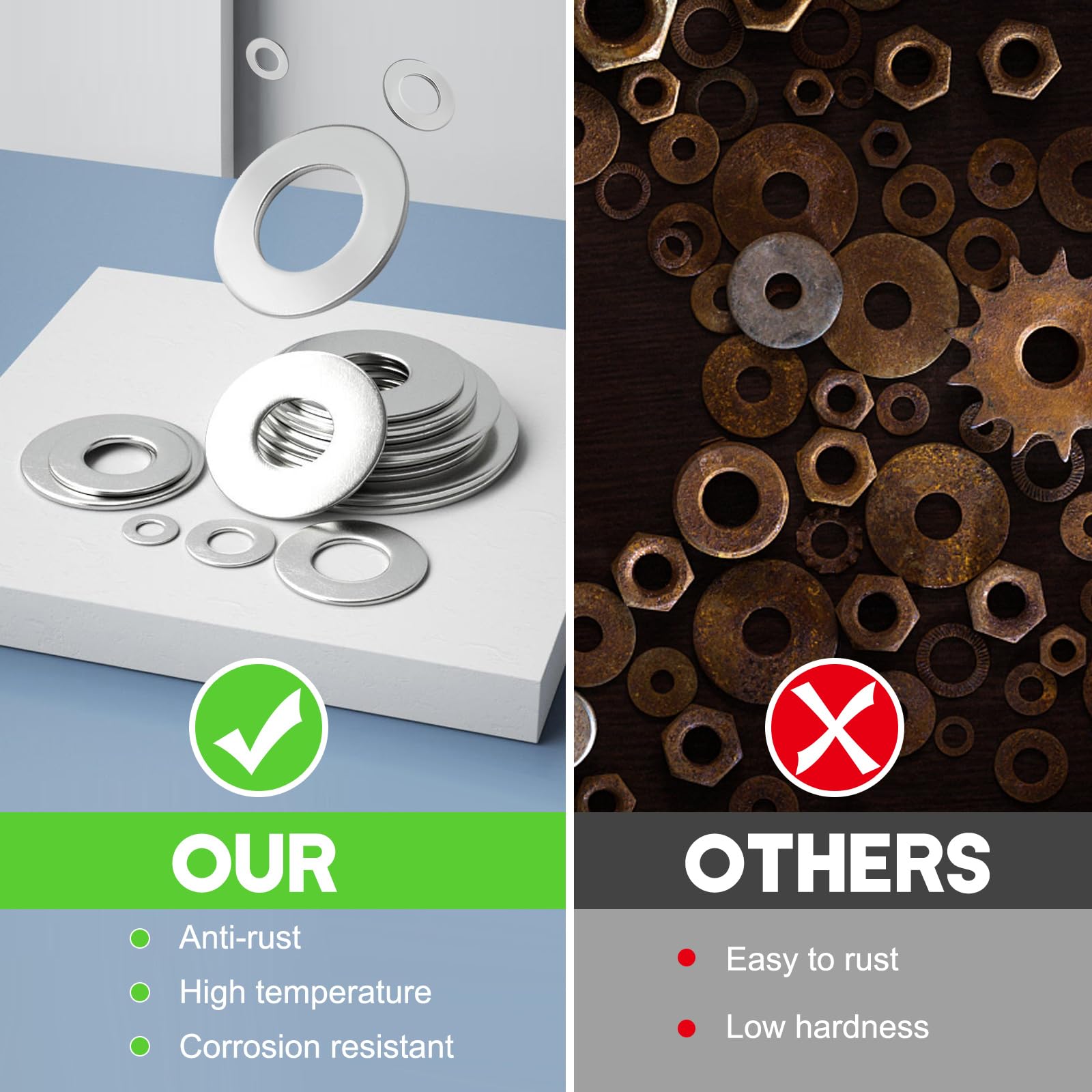 Kit Assortimento Rondelle Elastiche In Acciaio Inox Split Lock - 1000 Pezzi (9 Misure: M2-M12)