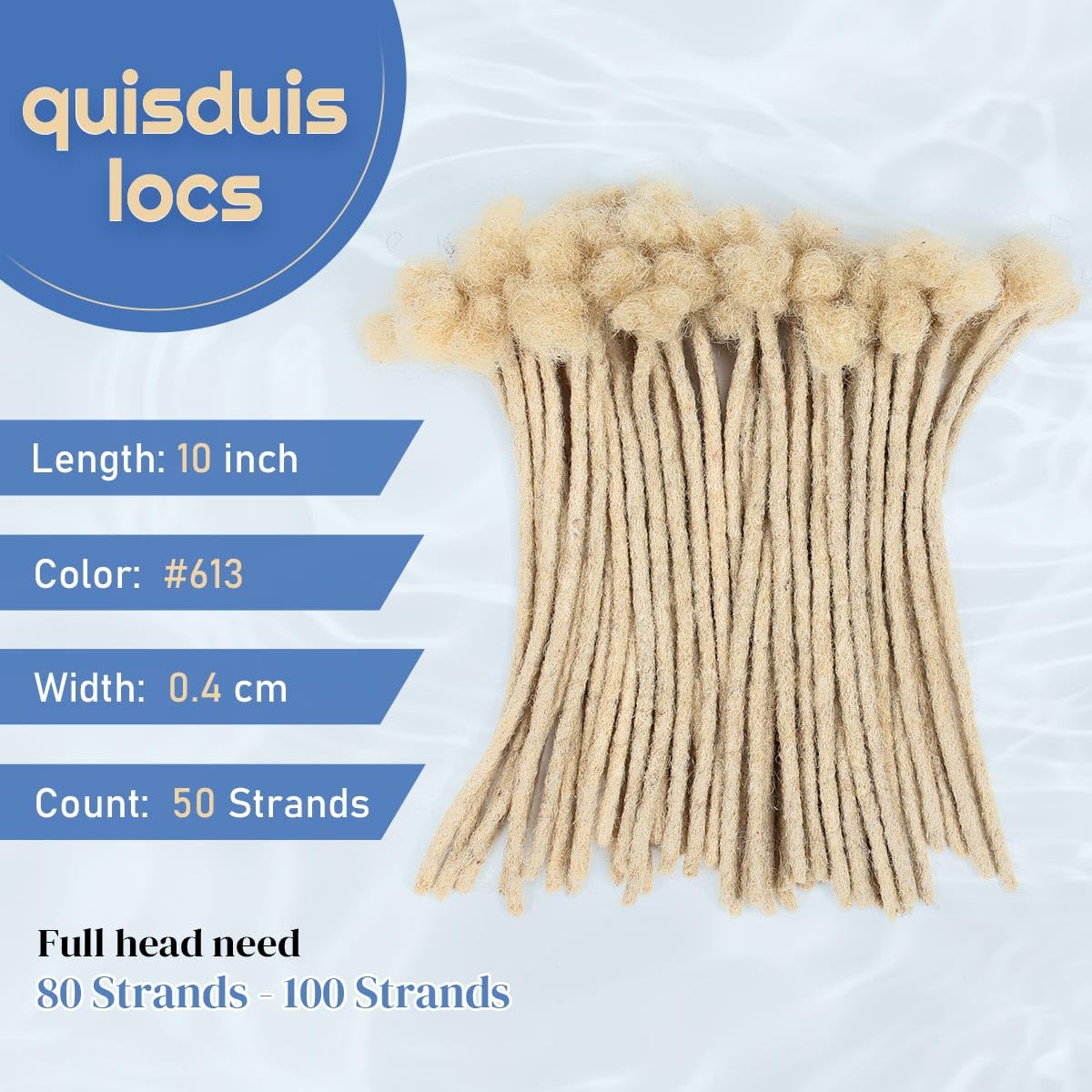 10 inch Loc Extensions Human Hair, 50 Strands Permanent Dreadlock Extension Human Hair 0.4cm Width 100% Full Handmade Dreads Can Be Dyed and Bleached Curled dreads extensions(blonde)