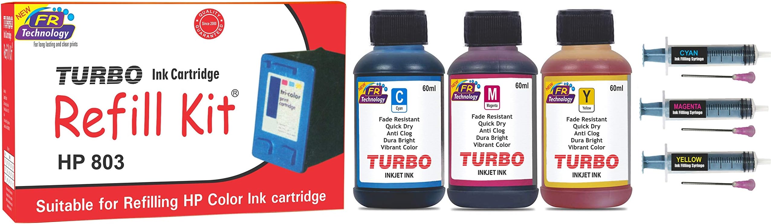 TURBO INK CARTRIDGE REFILL KIT Suitable for hp 803 tri Color Ink Cartridge