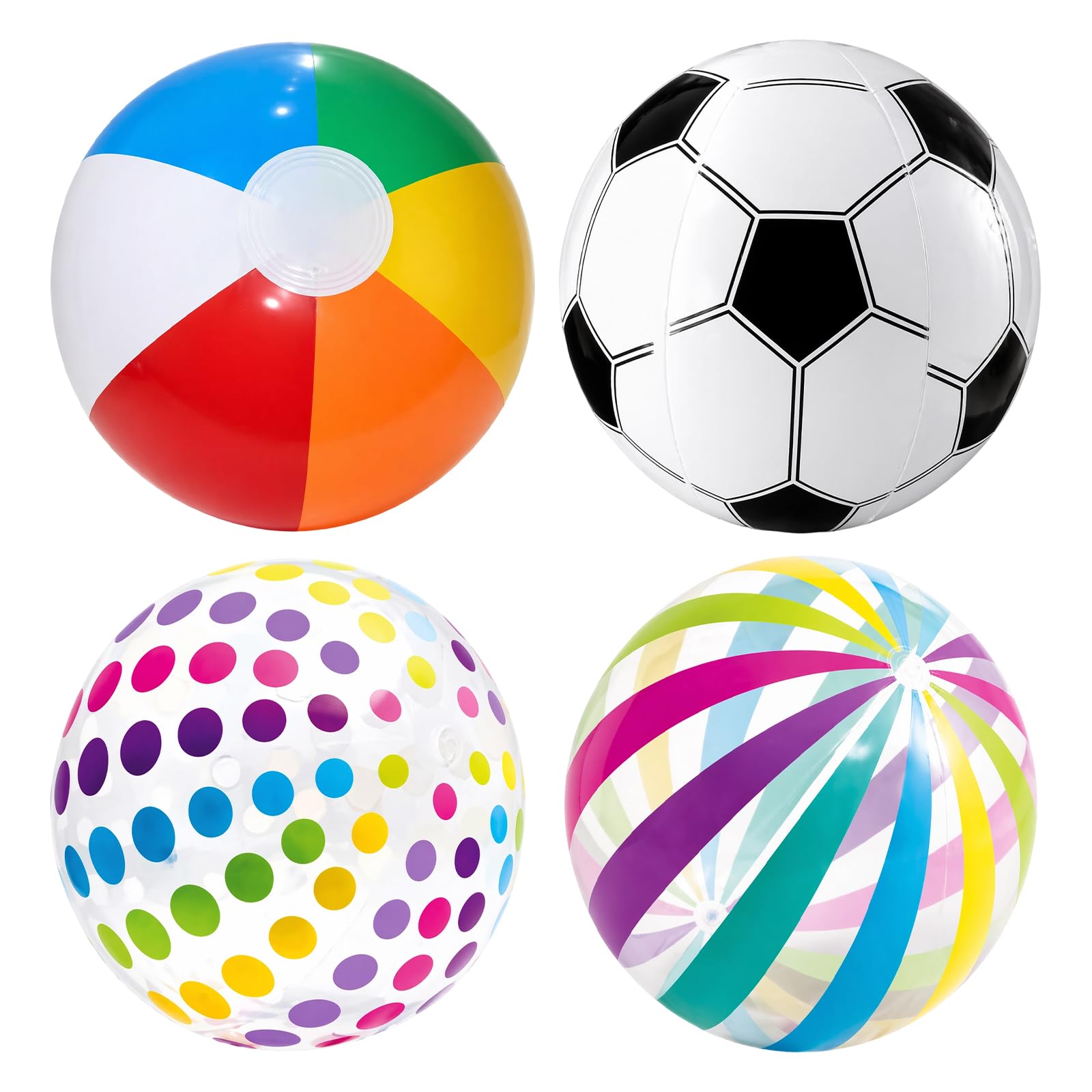Wtoawgt 4 PCS Beach Ball Set, Beach Balls Inflatable, Multi-color, Stripes & Dots, Interaction, Promote Friendship, Inflatable Ball for Water Games, Pool Parties Family Gatherings Summer Activities