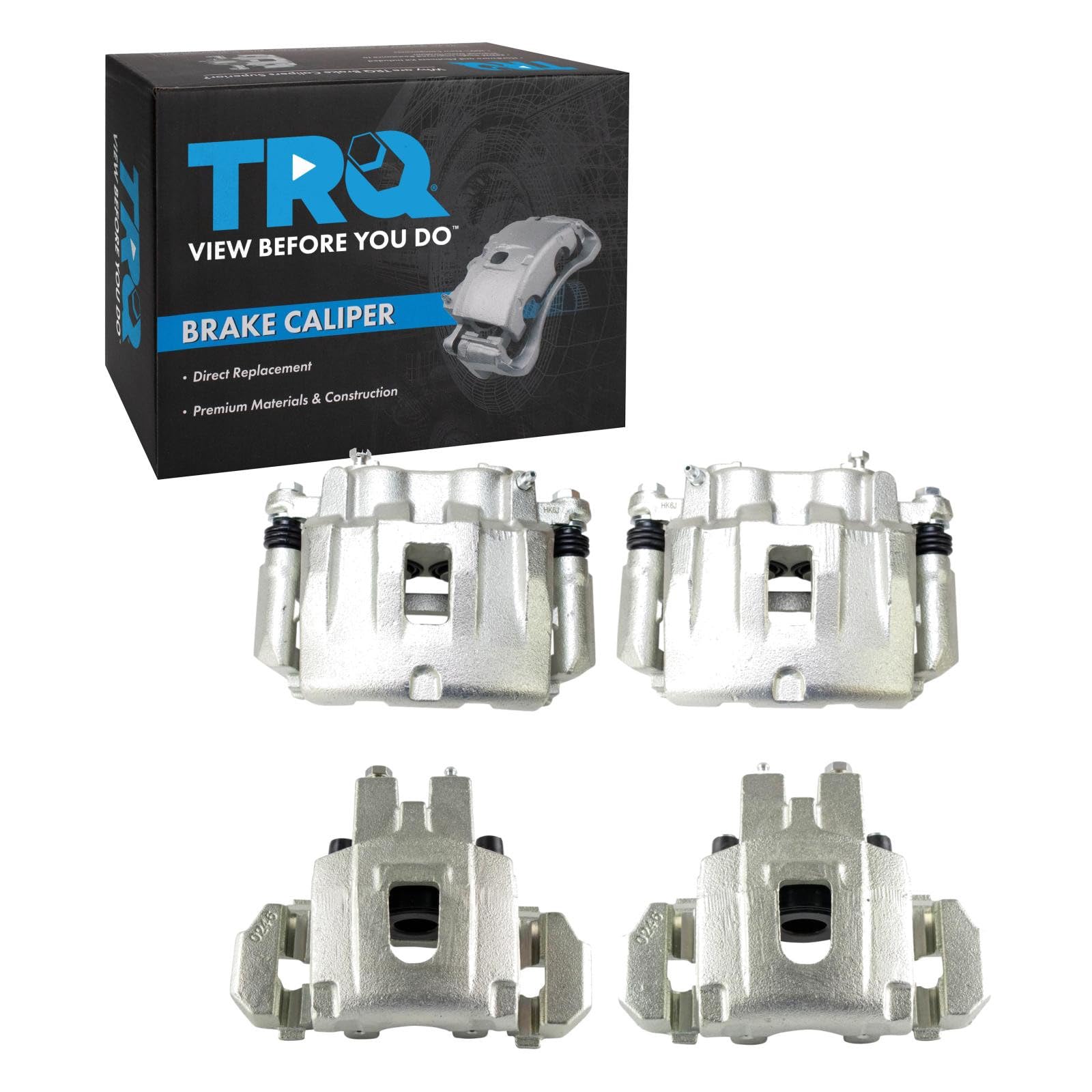 TRQ Front and Rear Brake Caliper Set Zinc Coated Brackets Hardware Compatible with 1999-2004 Jeep Grand Cherokee