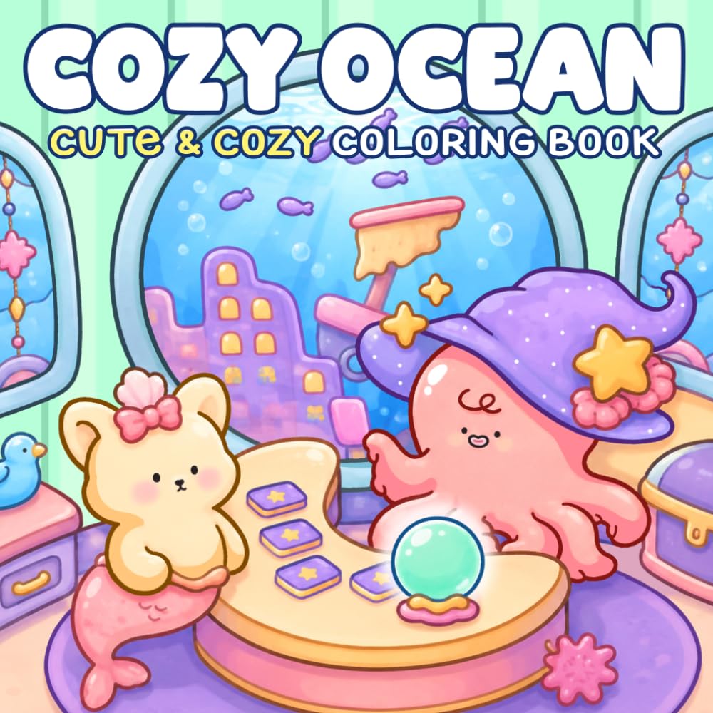 Cozy Ocean Coloring Book: Underwater Adventures Coloring Pages Featuring Cute Animals, Cozy Vibes, and Simple Relaxing Artwork for Teens & Adults