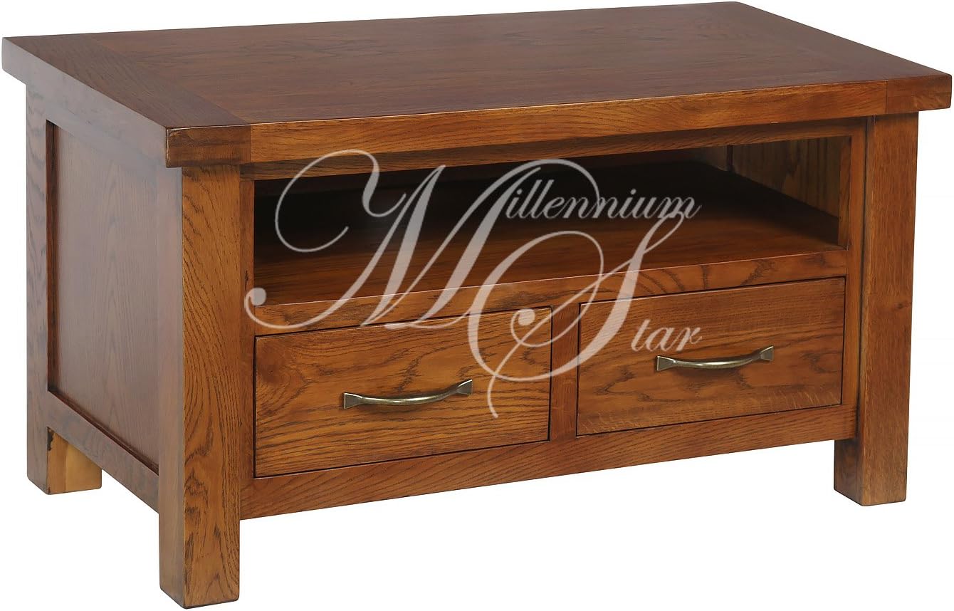SOLID WOOD CHUNKY DARK OAK SMALL WIDESCREEN TV LCD PLASMA CABINET STAND UNIT